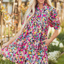  Hadlee Floral Puff Short Sleeve V Neck Mini Dress
