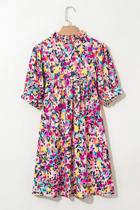 Hadlee Floral Puff Short Sleeve V Neck Mini Dress