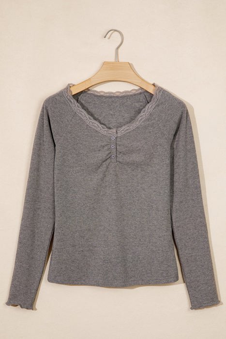 Hadleee Lace Trim Detail Long Sleeve Top