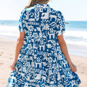  Halle Ricrac Trim Split Neck Floral Loose Dress