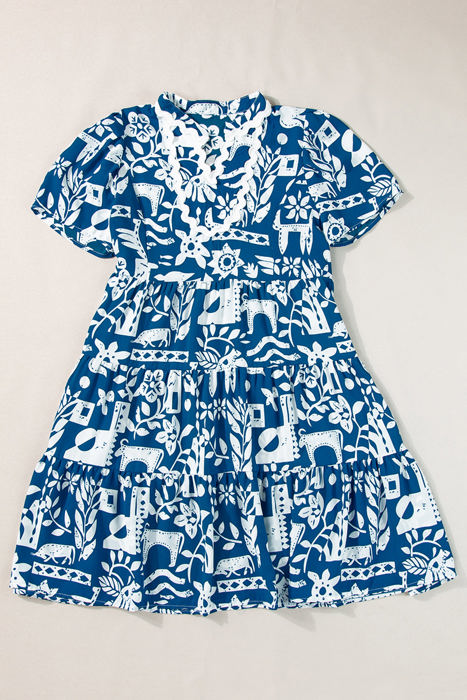 Halle Ricrac Trim Split Neck Floral Loose Dress