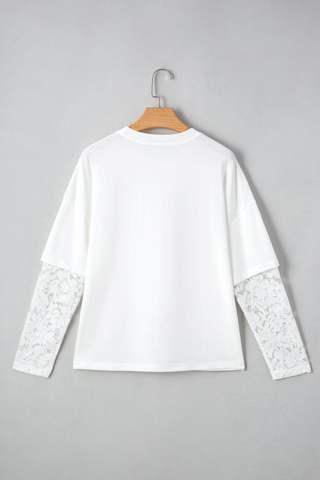 Hallie Lace Long Sleeve Insert Drop Shoulder Top