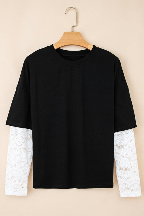 Hallie Lace Long Sleeve Insert Drop Shoulder Top