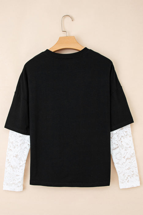Hallie Lace Long Sleeve Insert Drop Shoulder Top