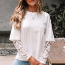 White Small Hallie Lace Long Sleeve Insert Drop Shoulder Top
