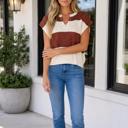 Brown Stripe Medium Hallie Short Sleeve Loose Sweater