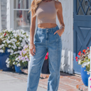  Hana Wash Cuffed Barrel Jeans
