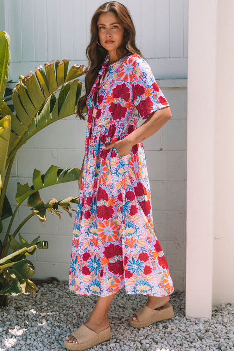 Hannah Floral Tied Front High Waist Long Dress
