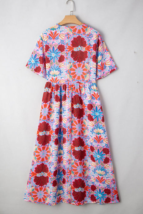 Hannah Floral Tied Front High Waist Long Dress