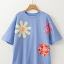Sky Blue Large Hannah Flower Patched Loose Top