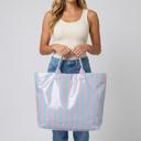  Harbor Glossy Stripe Vinyl Tote - Baby Blue & Pink