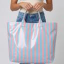  Harbor Glossy Stripe Vinyl Tote - Baby Blue & Pink