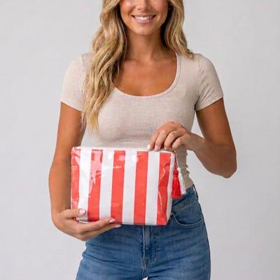 Harbor Stripe Tassel Makeup Bag - Red