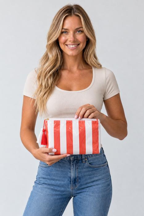 Harbor Stripe Tassel Makeup Bag - Red