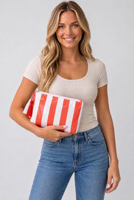 Harbor Stripe Tassel Makeup Bag - Red