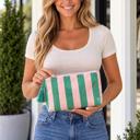  Harbor Stripe Tassel Makeup Bag - Pink & Green