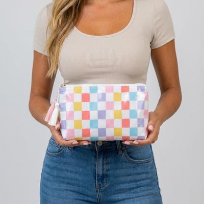 Harbor Stripe Tassel Makeup Bag - Pastel Checkered