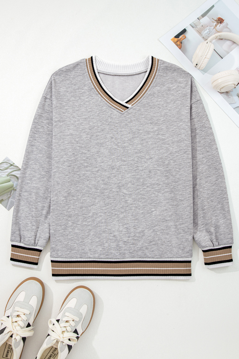 Harlee Contrast Striped Trim Sweatshirt
