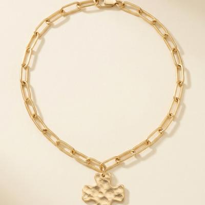 Harper Hammered Square Cross Charm Paperclip Chain