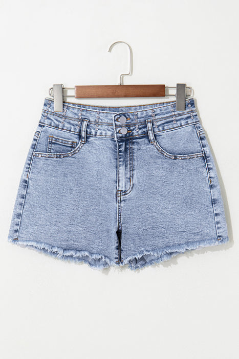 Heaven Rhinestone Raw Hem Denim Shorts