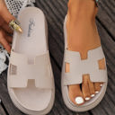 Beige Size 7.5 Henley Cutout Design Open Toe Platform Slippers