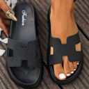 Black Size 4 Henley Cutout Design Open Toe Platform Slippers