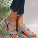  Hollow Out Velcro Leather Wedge Sandals