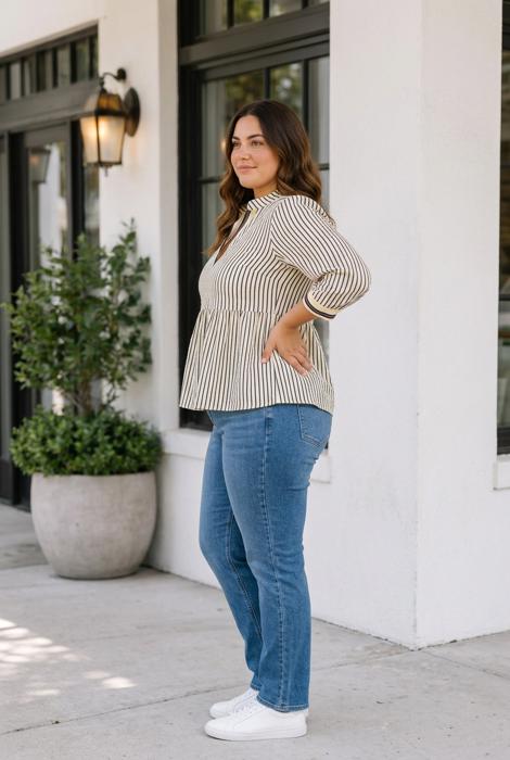 Holly Patchwork Striped Tunic PLUS Blouse