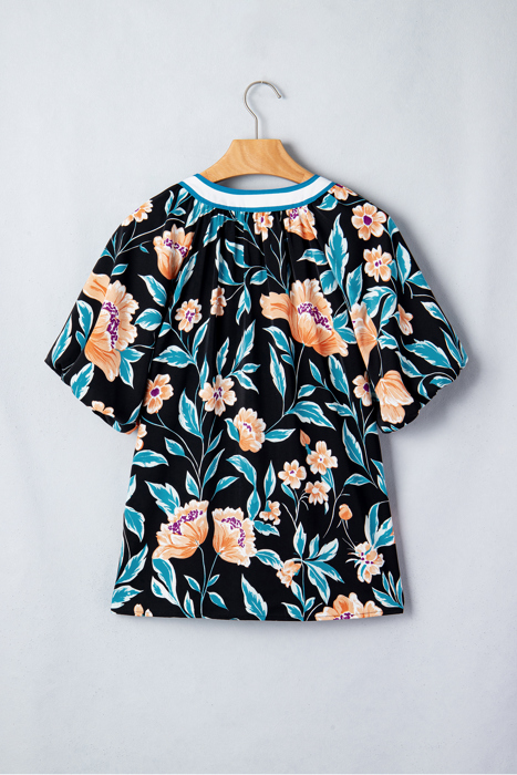 Ila Bubble Sleeve Notched Blouse