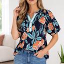 Black Medium Ila Bubble Sleeve Notched Blouse