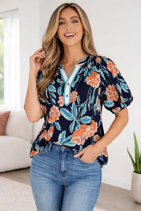 Ila Bubble Sleeve Notched Blouse