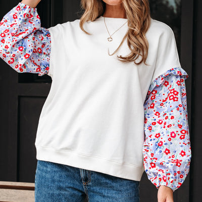 Isabel Floral Ruffled Balloon Sleeve Loose Blouse