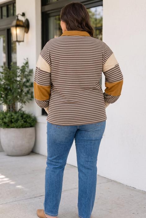 Isabella Colorblock Detail Collar Long Sleeve PLUS Top