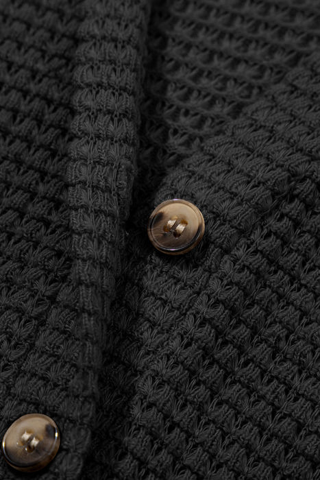 Isabella Notched Waffle Knit Long Sleeve Top