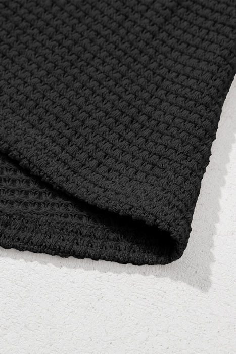 Isabella Notched Waffle Knit Long Sleeve Top