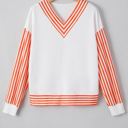 Orange Stripe Medium Isla Drop Shoulder Patchwork Long Sleeve Top