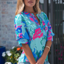 Sky Blue Large Ivanna Print Half Sleeve Blouse