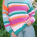 Multicolored Large Ivy Knit Drop Shoulder Puff Sleeve Sweater