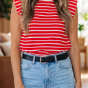 Red Stripe Small Ivy Trim Loose Tank Top