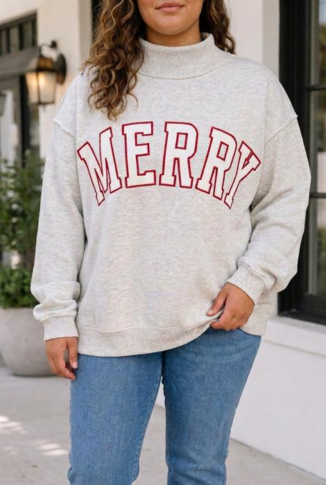 Jada Letter Print Mock PLUS Sweatshirt