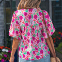  Jade Patchwork Tassel Tie Blouse