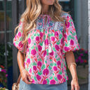Pink Small Jade Patchwork Tassel Tie Blouse