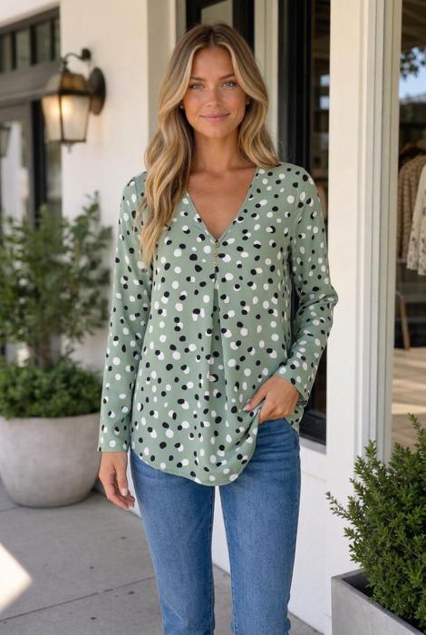 Jade Print Front Blouse