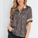 Khaki Large Jennifer Patchwork Short Sleeve Top