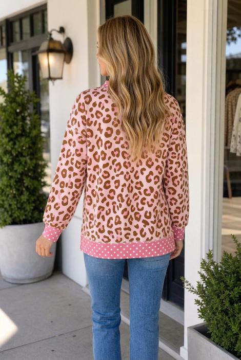 Jenny Dot Colorblock Trim Long Sleeve Top
