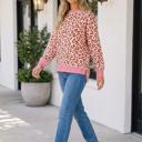  Jenny Dot Colorblock Trim Long Sleeve Top
