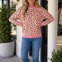 Pink XL Jenny Dot Colorblock Trim Long Sleeve Top