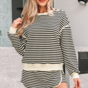 Black Stripe Large Jessica Drop Shoulder Pullover Top & Skirt Set