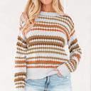 Brown Stripe Small Jimena Patterned Drop Shoulder Sweater