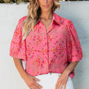 Rose Red Large Josephine Floral Wide Short Sleeve Loose Top